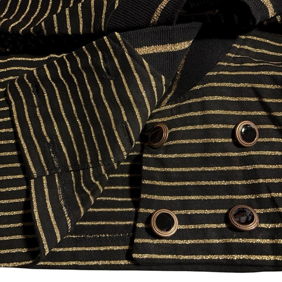 Judy Knapp Crop Cardigan Sweater Black and Metallic Gold Knit Stripe Vintage - Picture 15 of 15